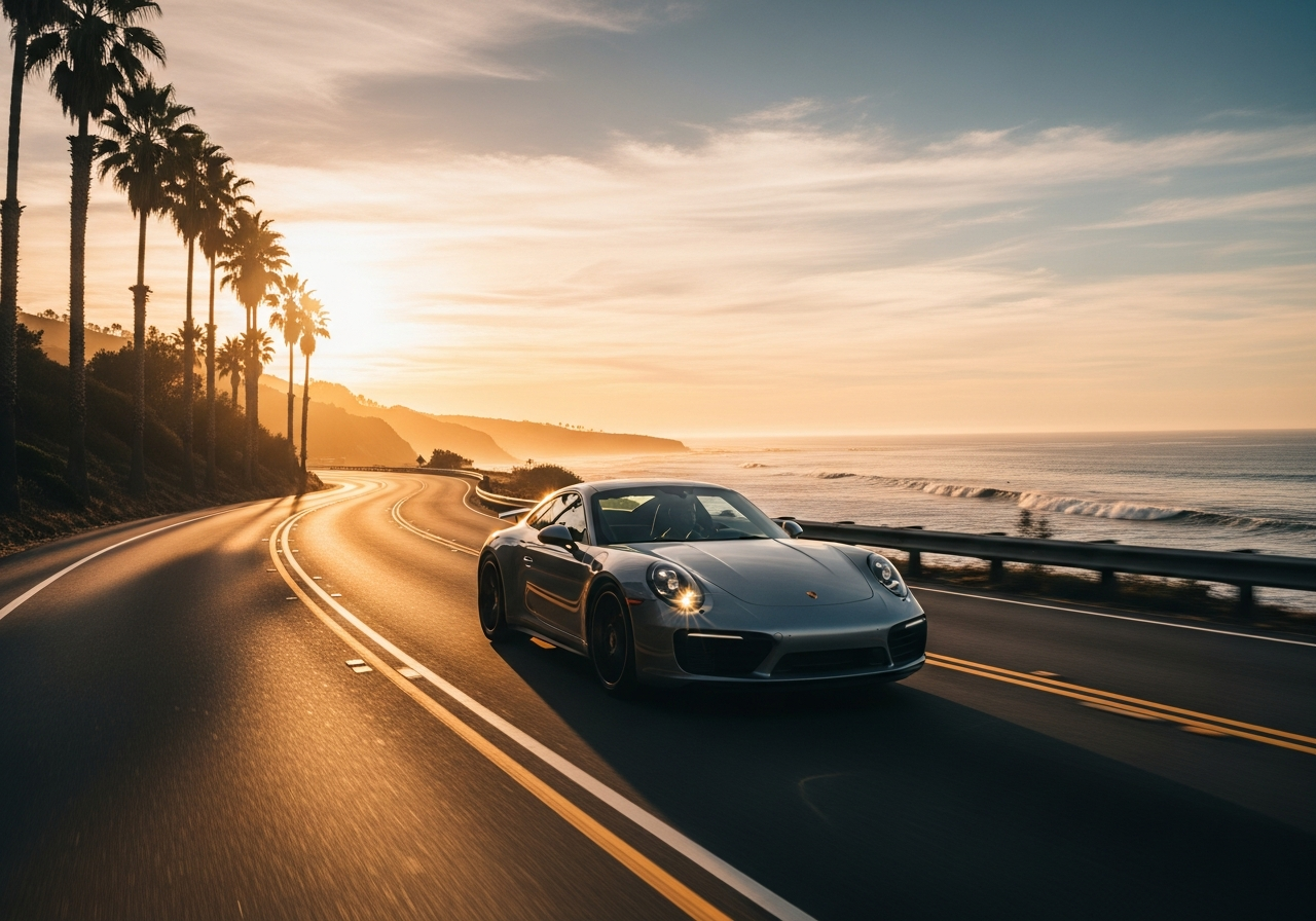 Mike driving along the coast